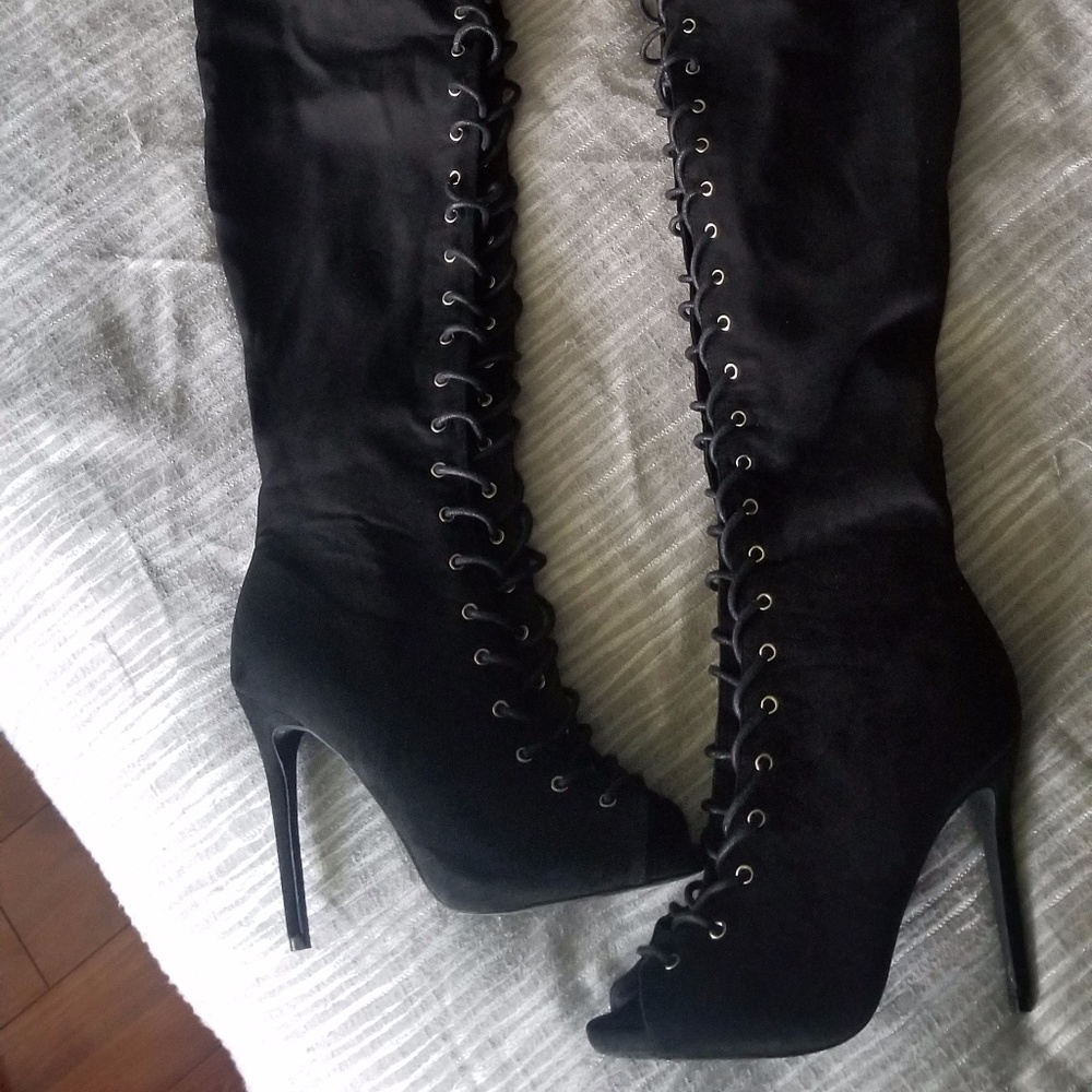 HerStyle Mirucia Thigh High Lace Up Boot Heels